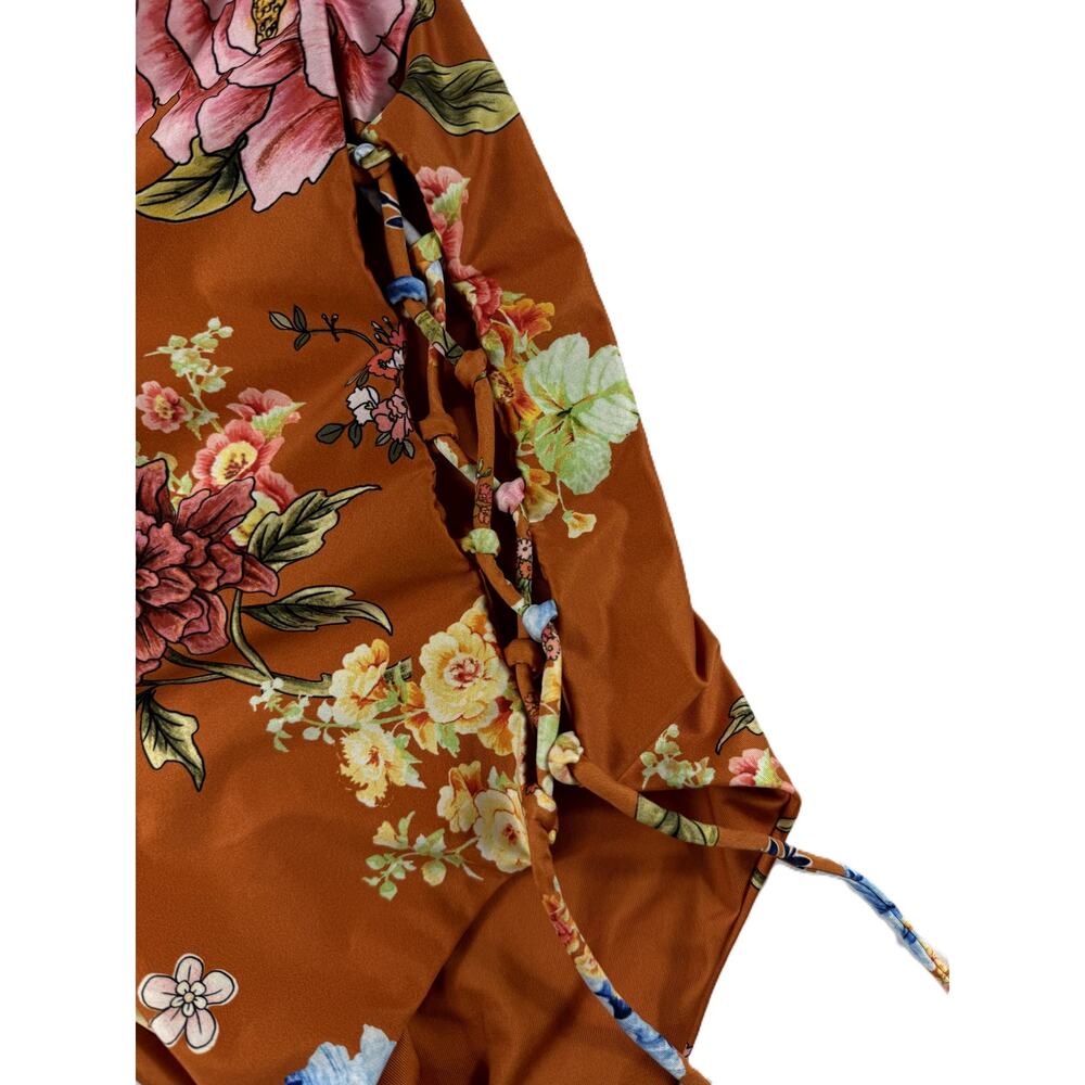 Agua Bendita NWOT Sandy One Piece Strapless Swimsuit Floret Orange Floral M - Picture 3 of 9
